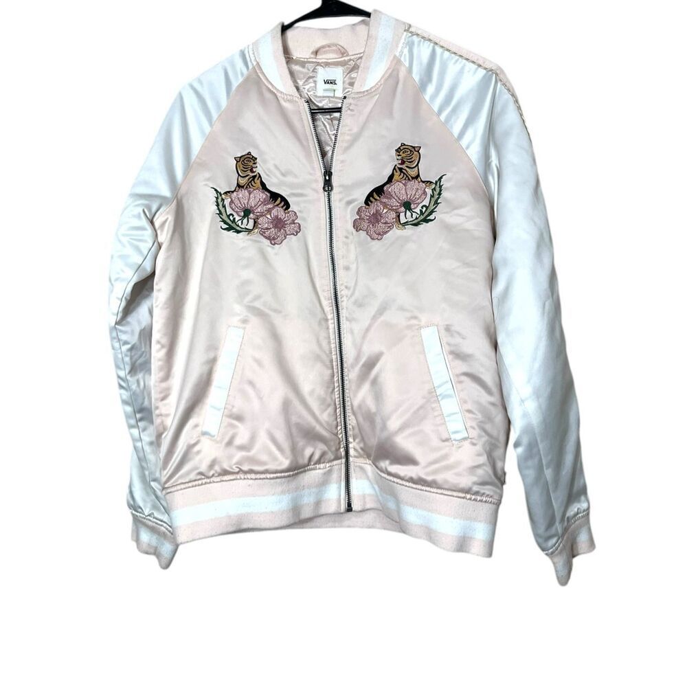 Vans Womens Bomber Jacket Tiger Floral Embroidery Baseball Pink Varsity S